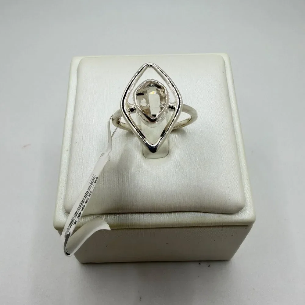 NWT 7x9mm HERKIMER diamond quartz ring in sterling‎ silver!